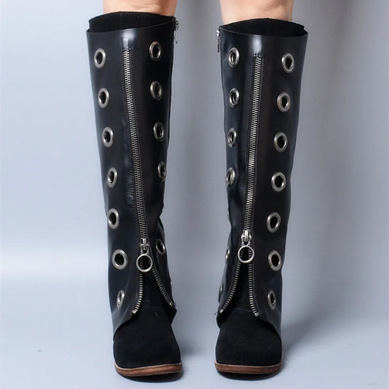 Cráneo Prova Martin Genuino Botas Motocicleta De Tacón Alto Punk Mujeres Plush Las Combate Vaca In Black Militar black Perfetto Gótico Cuero YYaxz7r