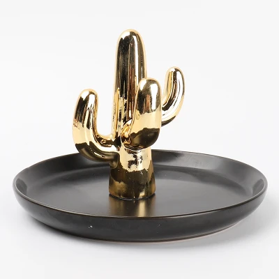 Кактус безделушка растительное блюдо украшения в форме кактуса в северном стиле Дисплей лоток для хранения ожерелье кольцо показ подставка для посуды держатель домашний декор - Цвет: gold-black