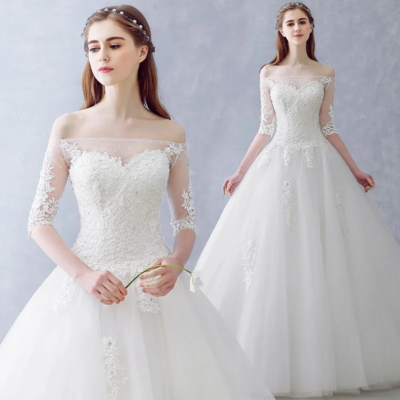 Luxury Sequined Beads Boat Neck Princess Wedding Dress ...