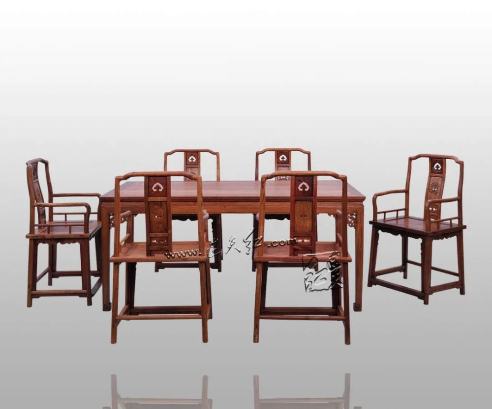 Home Furniture Dining Table Set 1+6 Rosewood 2m Long Book Desk Solid Wood ArmChair Annatto Backed Chair Classical Wooden Fitment Home Furniture Dining Table Set 1+6 Rosewood 2m Long Book Desk Solid Wood ArmChair Annatto Backed Chair Classical Wooden Fitment