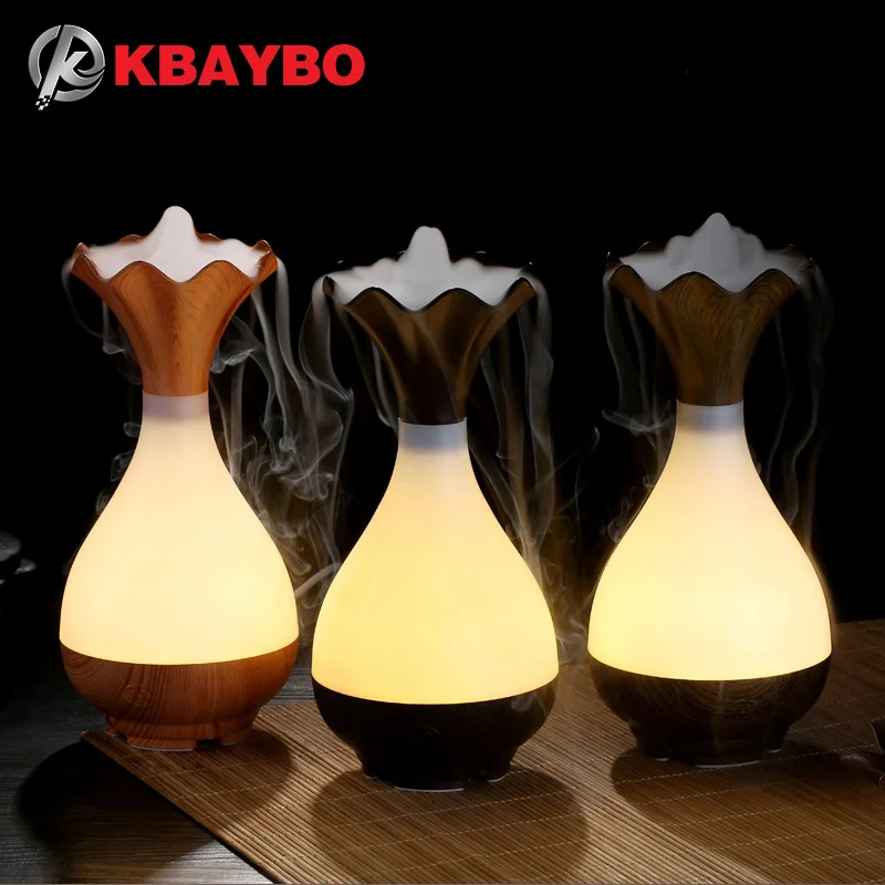 

Wood Vase USB Air Humidifier Ultrasonic Aromatherapy Essential Oil Diffuser Aroma with LED Night Light Atomization Purifier