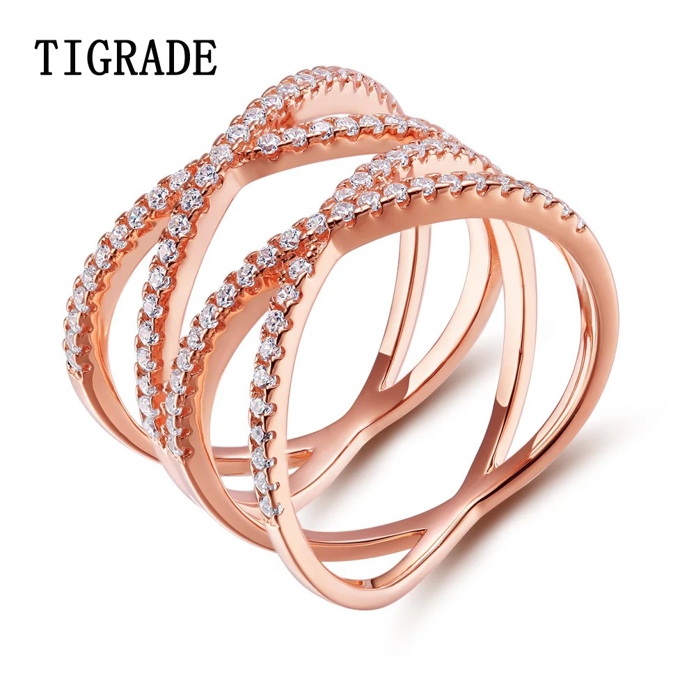 

New Trendy 925 Sterling Silver Rose Gold Ring Party Anniversary Romantic Double Letter X Shape Rings For Women Free shipping