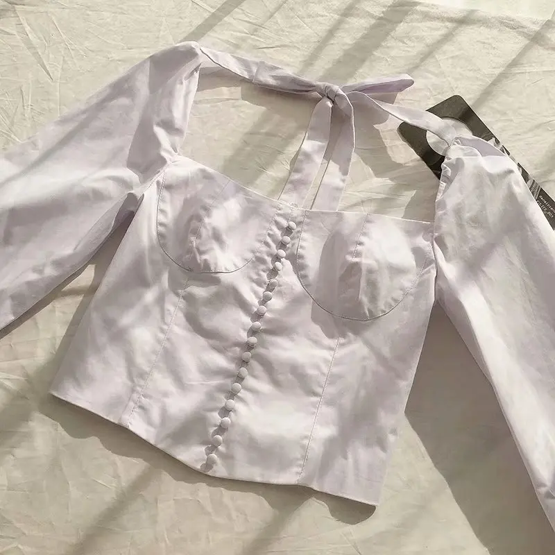 Винтажные женские блузки с длинным рукавом, летние женские топы и блузки, уличная одежда, женские топы, корейская мода, белая рубашка на пуговицах - Цвет: Белый