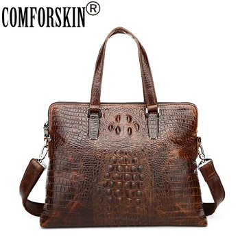 

COMFORSKIN Premium 100% Cow Leather Fashion Alligator Men Totes Business Briefcase Vintage Handbags & Crossbody Bags for Men