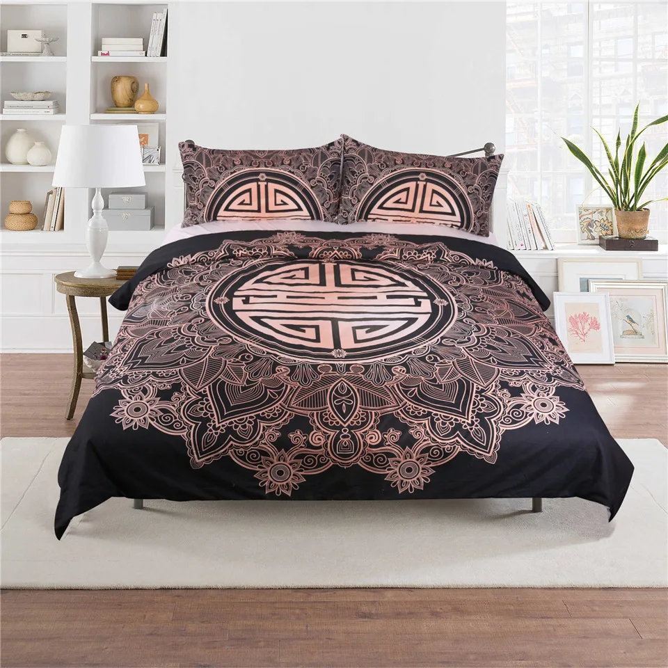 CAMMITEVER Golden Chinese Duvet Cover With Pillowcase Bedding Set Queen Size Bed Set Quilt Cover