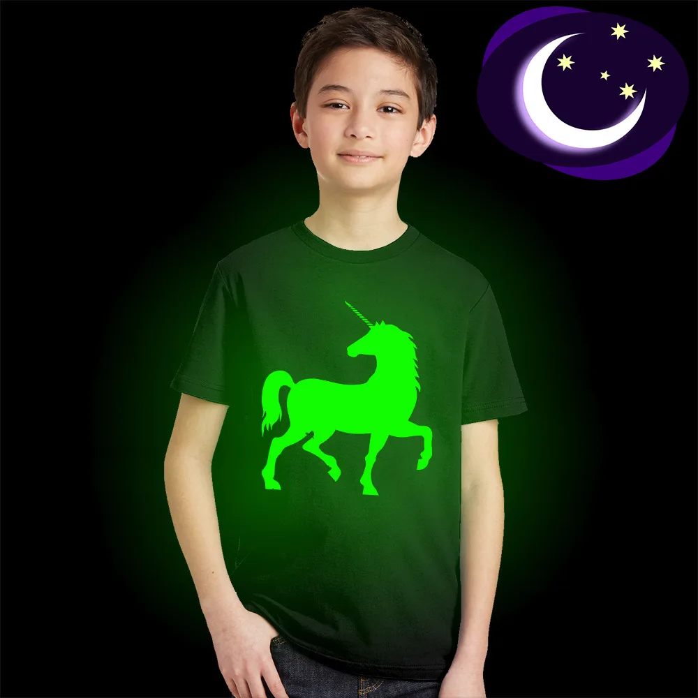 

Luminous Children T Shirt Kids Boys Tops Glow In Dark T-Shirt For Teens unicorn Cartoon Tops For Girls Sports Clothes Tees 2019