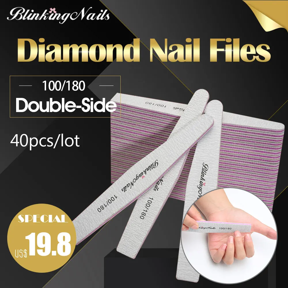 

BlinkingNails 40pcs/lot Nail File 100/180 Professional Nail File Gel Filing Nails Lima Sandpaper Banana in Diamond Shape