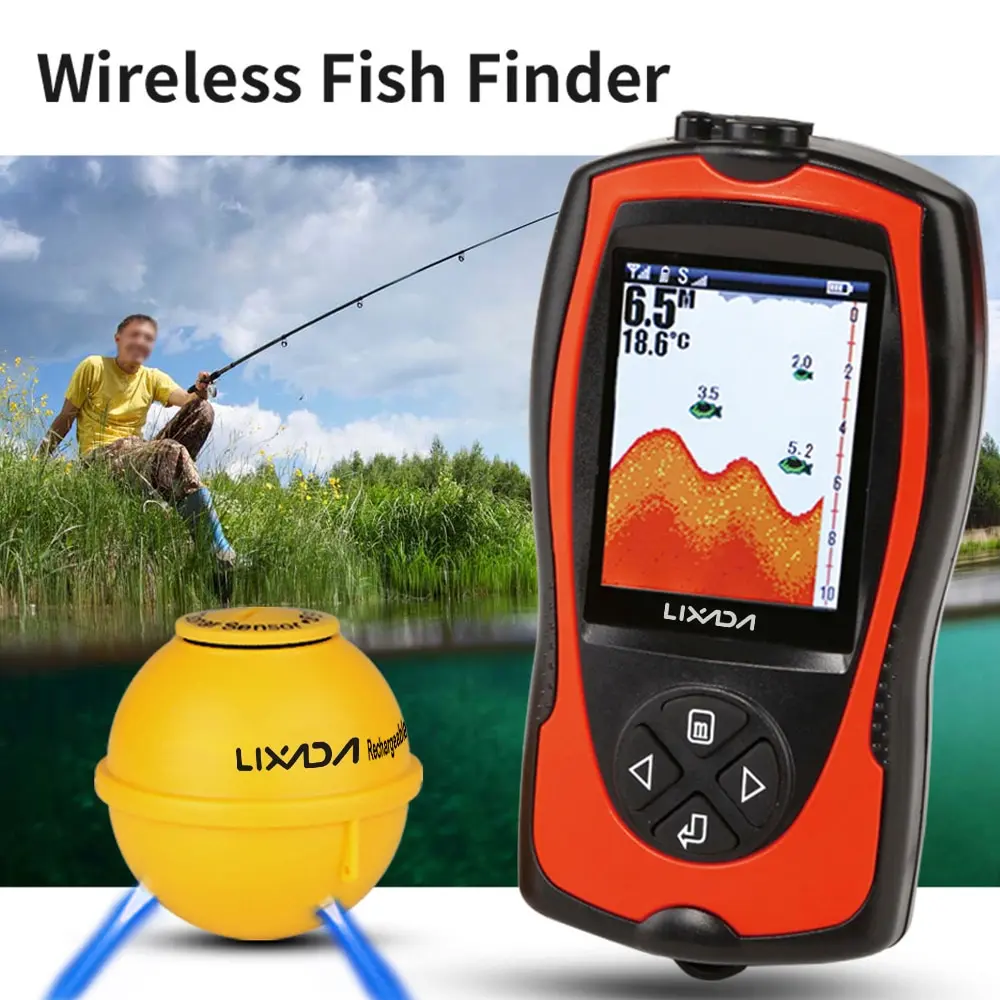 

Lixada FF1108-1CWLA 2-in-1 Fish Finder With LCD Wireless Sonar Transducer Depth Locator Ocean Boat Alarm Fish Detector De Pesca