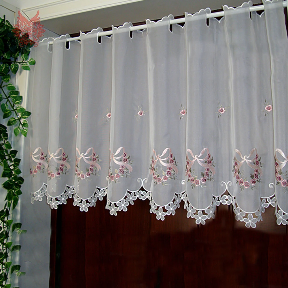 Пасторальный цветочный бант Вышивка Половина-занавес bay Тюль-шторы для окон для кофейной кухни комнаты cortina пасторальный SP4903