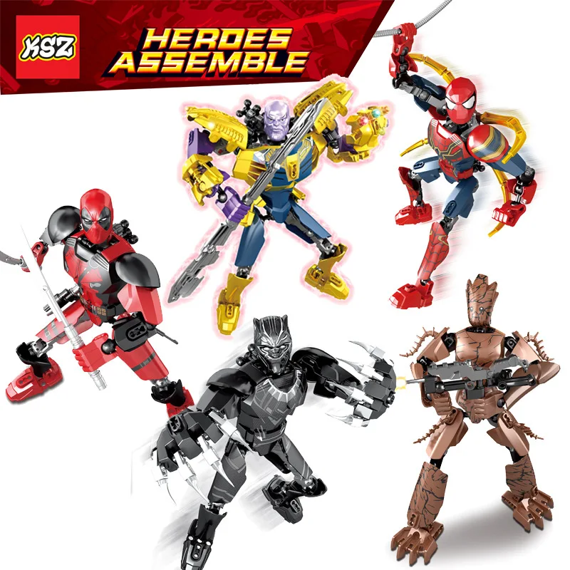 

Legoings Marvel Avengers 4 Superheros Spiderman Black Panther Thanos Deadpool Building Blocks Figures For Kid Brick Toy