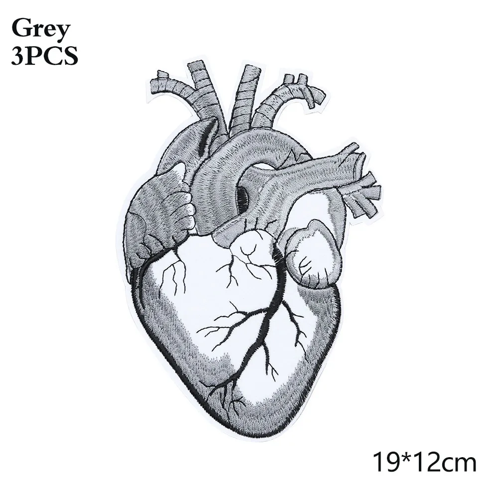 3 шт./компл. сердце вышитое Железо на патч Анатомическое Сердце Патч цветок в форме сердца, подарочный для доктора медсестры гранж патчи - Цвет: Серый