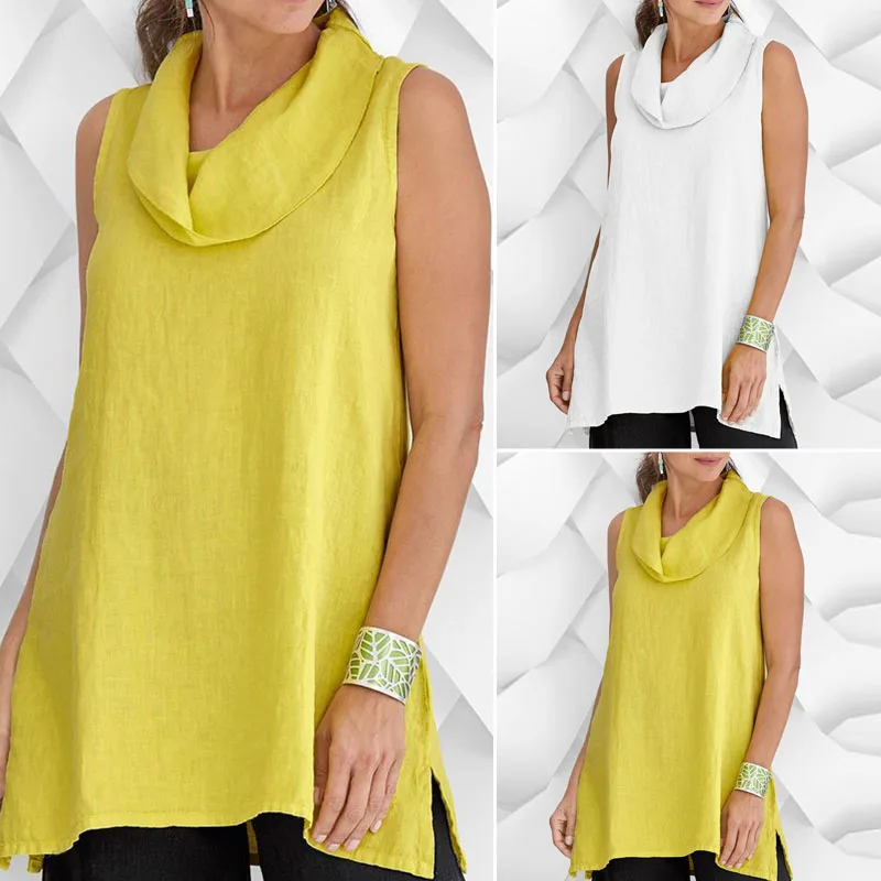 2019 ZANZEA الصلبة أكمام تونك قمم المرأة عارضة فضفاض Blusas الصيف أزياء القطن سبليت خزان بلوزة الأنثوية قمصان