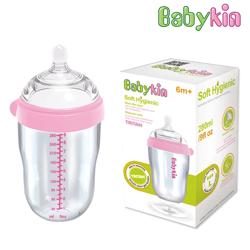 Babykin Tritan Breast Tactility Feeder 280ML(9fI oz) Big Mouth Silicone Baby Bottle with Handle Simulation of Nipple