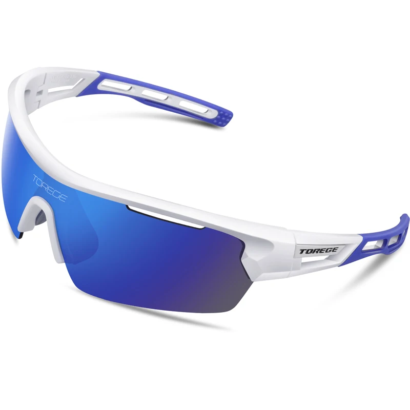Унисекс, поляризационные спортивные солнцезащитные очки с 4 сменными линзами для мужчин и женщин, очки для бега, вождения, рыбалки, гольфа, бейсбола, Брендовые очки - Цвет линз: White Blue