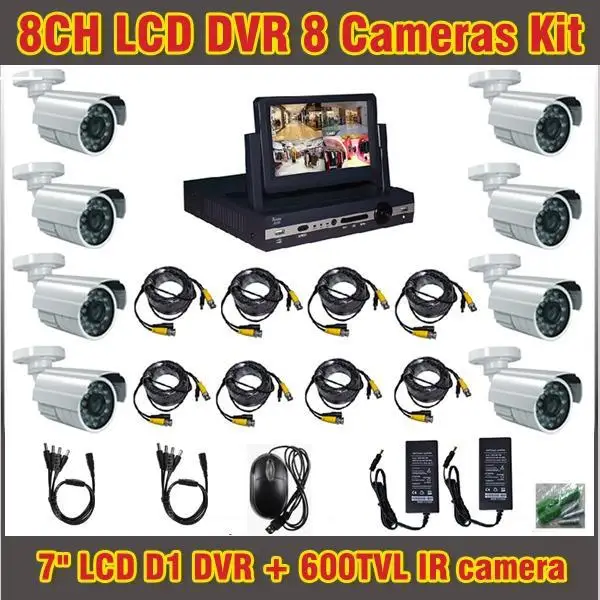 7 дюймов жк-dvr 8-канальный 600TVL Камера наружного видеонаблюдения Системы s 8ch DVR