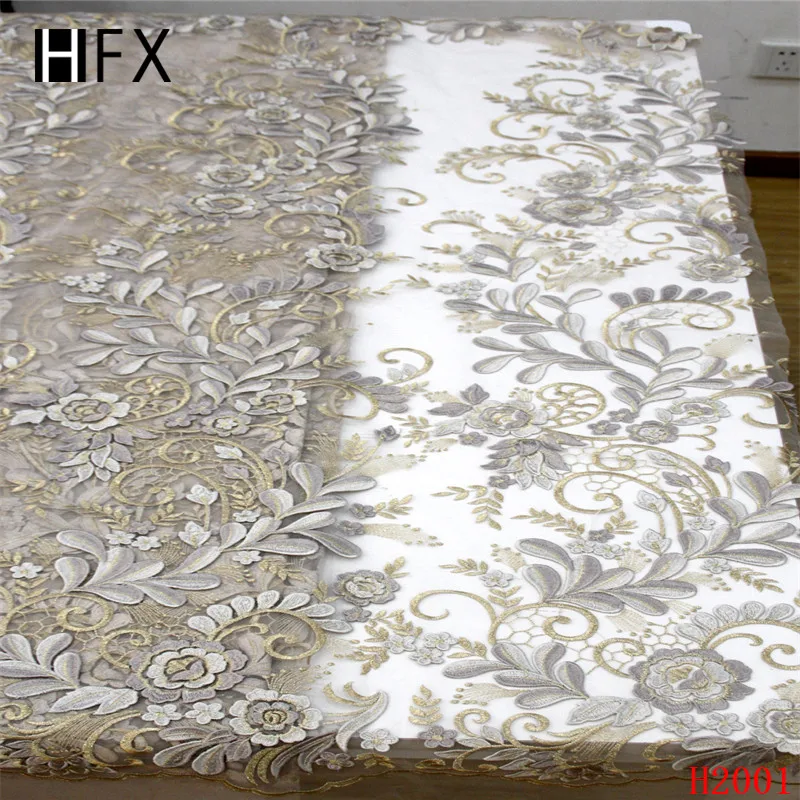 

HFX Nigerian Lace Fabrics Floral Embroidered High Quality Net Lace 2019 African Latest French Lace Fabric for Party Dress X2001