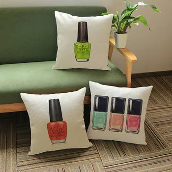 

Fashion Nail Color Bottle Print Sofa Home Decorative Cushion Cotton Linen Square Outdoor Chair Back Pillows No Insert