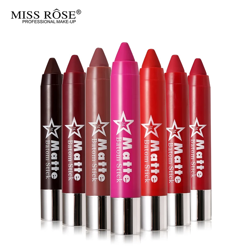 

Miss Rose Brand Makeup Matte Lipstick Pencil Set Waterproof Lip Stick Pen Long-Lasting Batom Chubby Lip Crayon Deep Raspberry