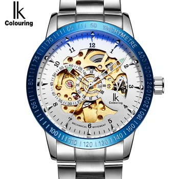 

IK Brand Stainless Steel Luminous Automatic Mechanical Watches Men Brand Luxury Transparent Hollow Skeleton relogio masculino