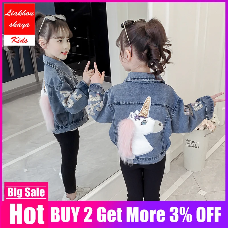 Liakhouskaya 2019 Fashion Children Unicorn Jacket For Girls Boutique Denim Jackets Girl Coats Outfit Tops Korean Clothing | Детская