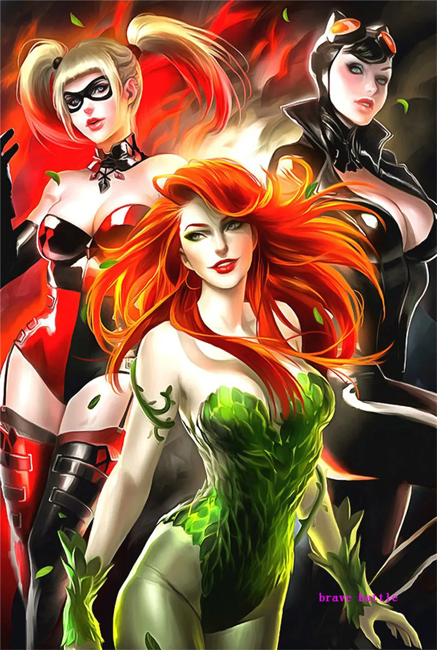 Холст с принтом Яд Плющ и Harley Quinn декор для гостиной дома Современное украшение на