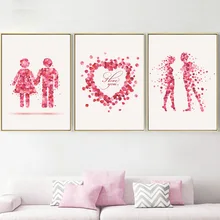 Pink Petal Woman Man Love Minimalist Wall Art Canvas Painting Nordic Posters And Prints Wall Pictures For Living Room Home Decor