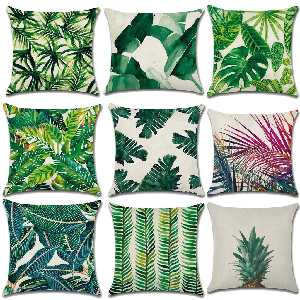 

Cushion Cover Home Office Sofa Hug Pillowcase Green Leaf Design, Linen 45x45 Cm Cojines Decorativos para Sof Decorative Pillows