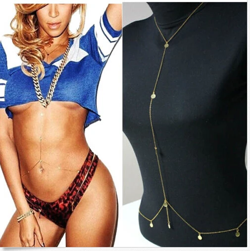 New Women Body Full Metal Body Chain Gold JEWELRY Necklace Bikini Belly Harness 