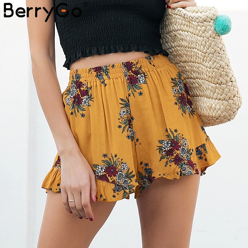 BerryGo Boho женские шорты с цветочным принтом эластичная талия плиссированные