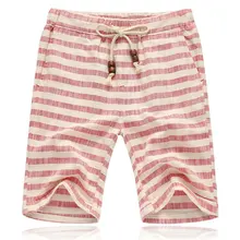 Новинка; Лидер продаж в полоску из хлопка и льна Повседневное Для мужчин s шорты летние шорты-бермуды Для мужчин; короткие штаны