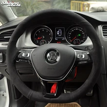 BANNIS Mão-costurado Black Suede Cobertura de Volante para Volkswagen VW Golf 7 Mk7 Novo Polo Jetta Passat B8