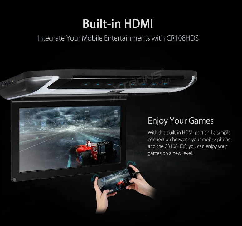 Sale NEW 10" HD Digital TFT Monitor Touch Panel Car Roof DVD Player with HDMI & 2pcs IR headphones 2