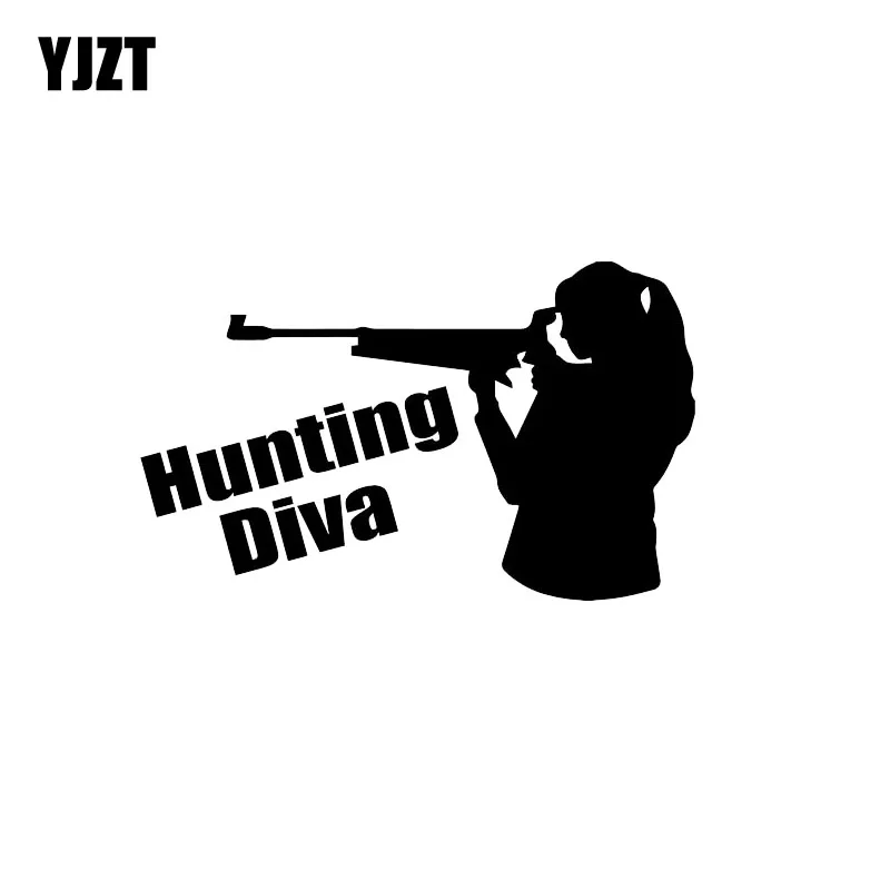 

YJZT 12.4*7.5CM Hunting Diva Girl Vinyl Decals Nice Design Car Sticker Covering The Body High Quality Black/Silver C20-0195