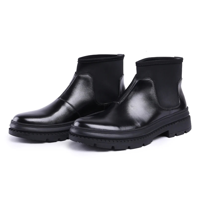 Cheval Mode Bout Main De Cow Designer boy Homme Plate top Chaussures Haute En Rond Cheville Chlesea Noir La Bottes forme À Cuir Véritable Hommes Js72 7fy6bg