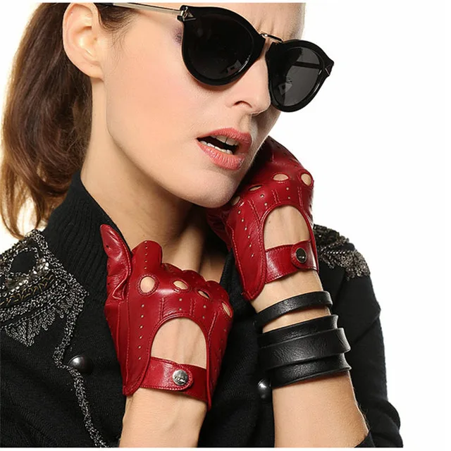 Горячая Распродажа, новые женские кожаные перчатки, овчина, одноцветные, на запястье, дышащие, настоящие, модные, для вождения, перчатки, EL041N-5 - Цвет: red