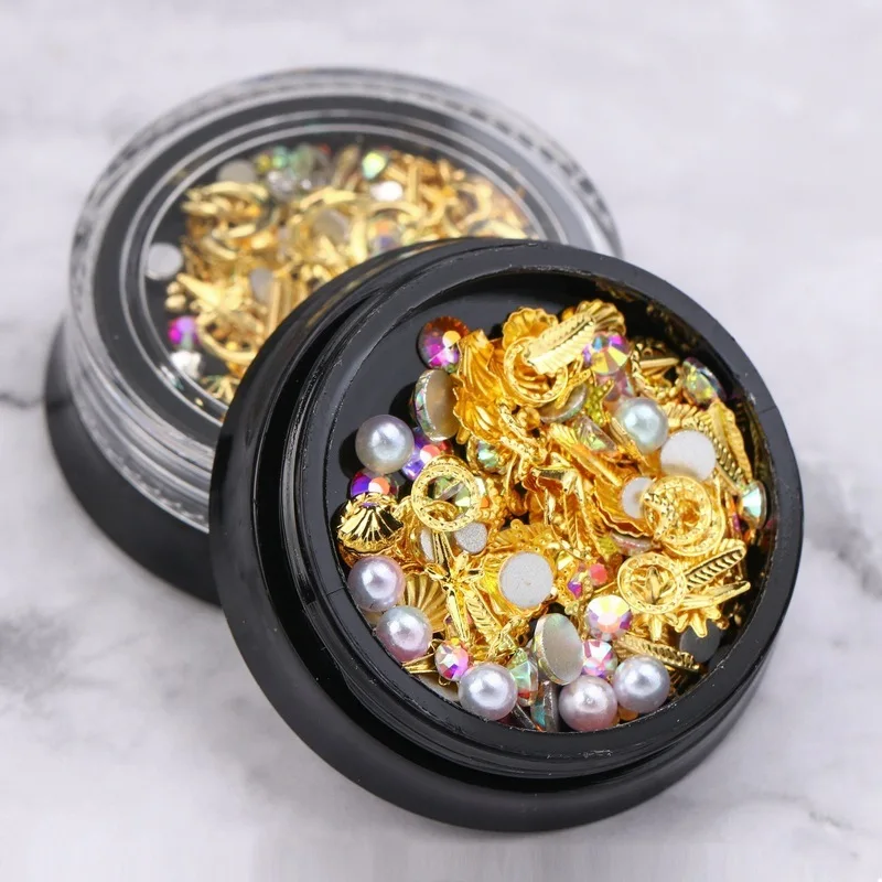 

3D Nail Rhinestones Mixed Designs Star Moon Shape Flat Bottom Rivet Studs Beads AB Colors Nail Art Decoration DIY Tips