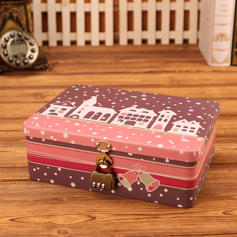 Retro Iron Key&Password Cosmetic Storage Box Desktop Skin Care Jewelry Lipstick Makeup Mask Container Sundries Organizer