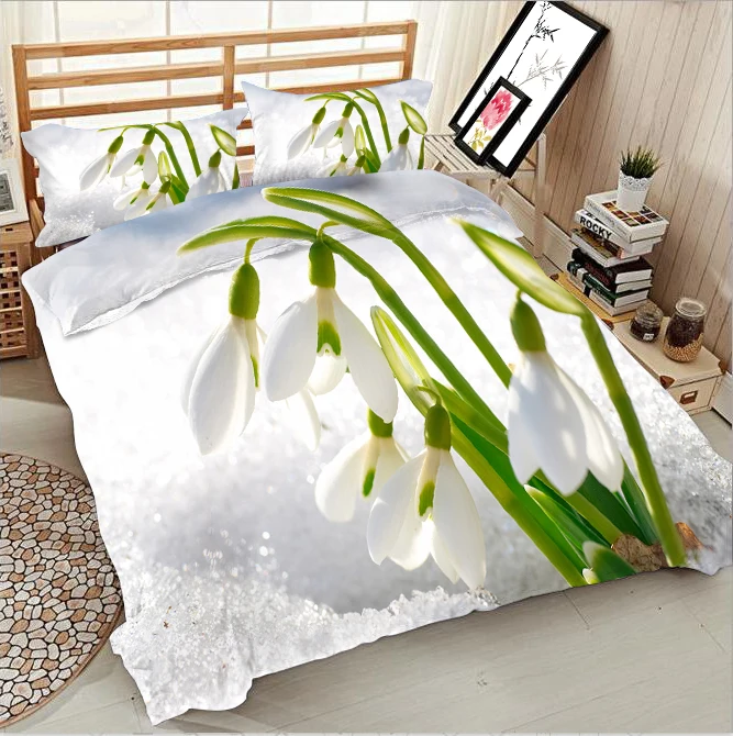 

Blooming white small flowers 3d effect photo bed linen can be customized photo pattern