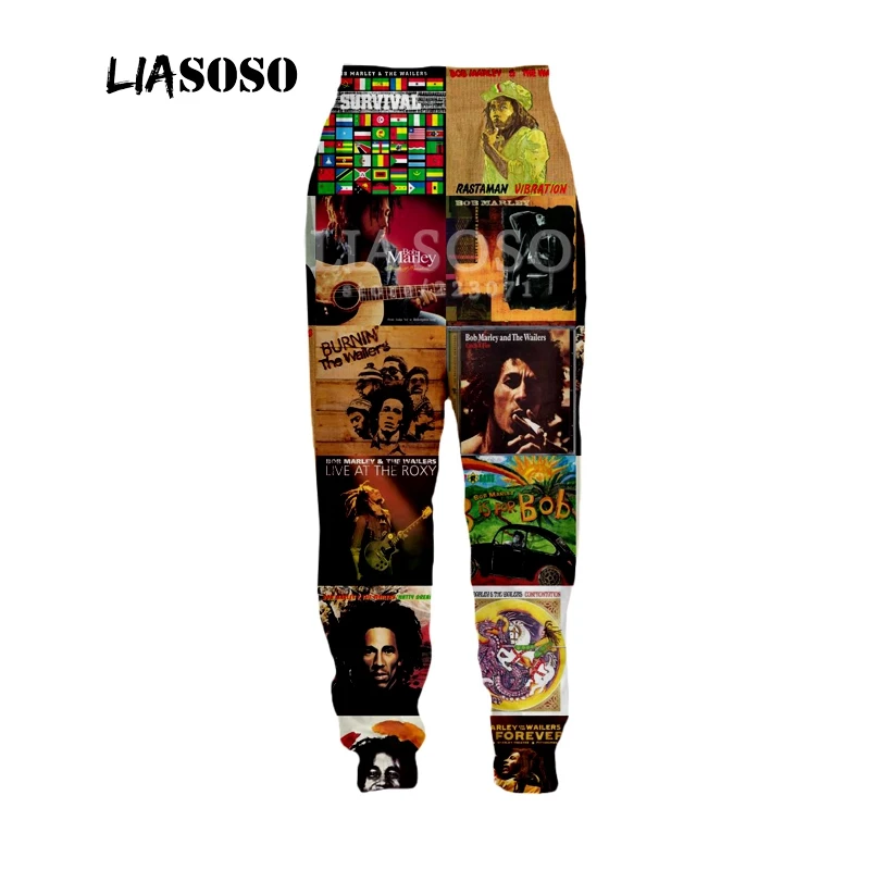 

LIASOSO Autumn New Men Women Fashion Pants 3D Print Singer Bob Marley Trousers Casual Fitness Loose Hip hop Men Trousers B188-14
