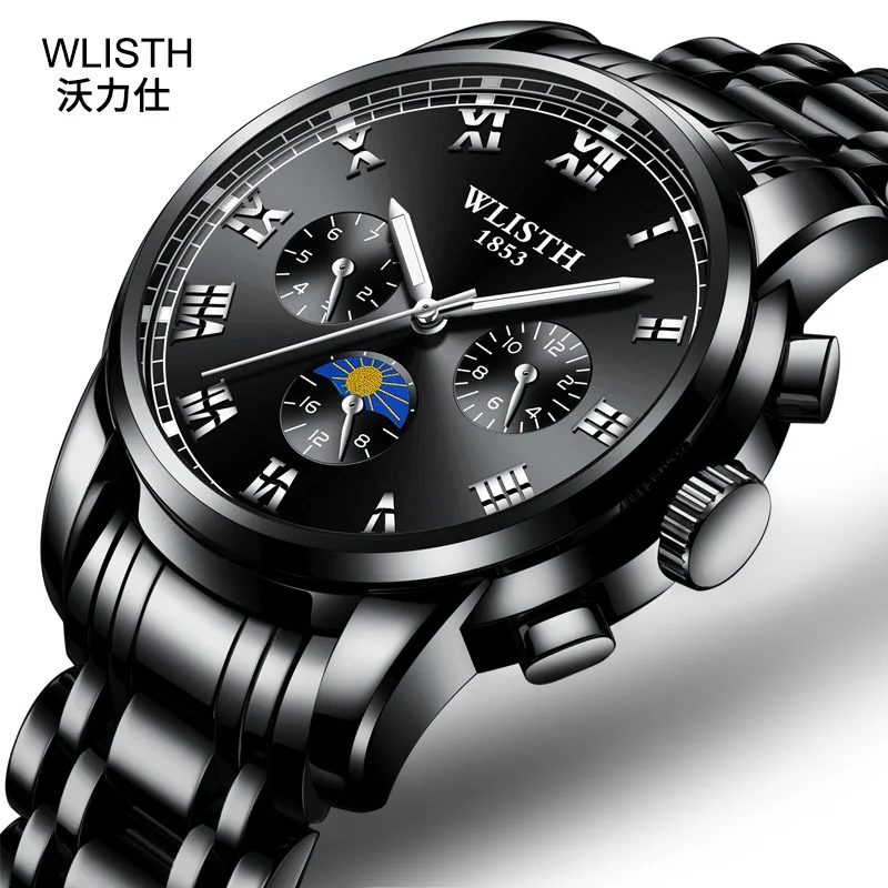 

2019 Wlisth Top Brand Men Lige Fashion Sport Quartz Clock Mens Black Steel Watch Luxury Business Waterproof Relogio Masculino