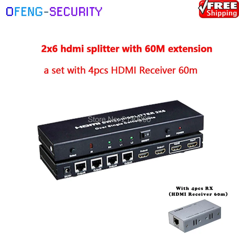 2x6 HDMI Splitter/удлинитель по одной Cat 5E/6 подключить 2 HD сигналы несколько HD дисплей, до 60 м расстояние расширение