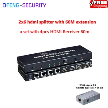 

2x6 HDMI Splitter/Extender over single Cat 5E/6 connect 2 HD signals multiple HD display,up 60M extension distance