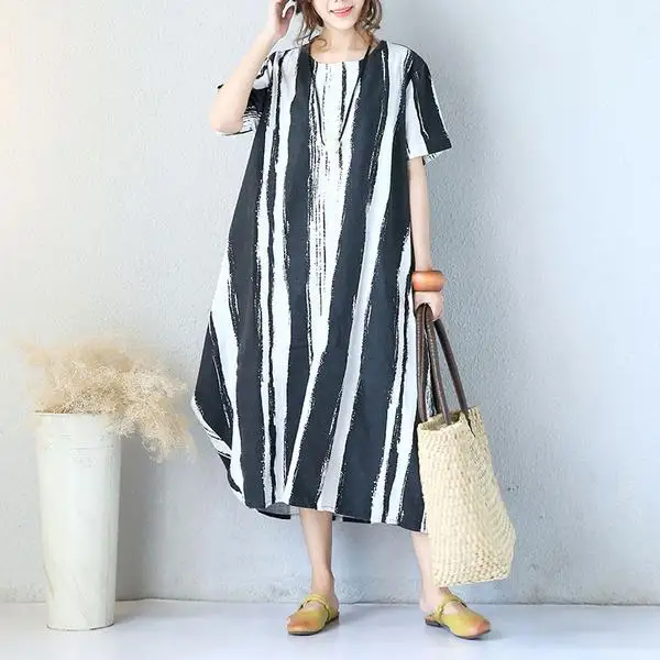 Buykud 2019 Summer Dress Fashion Women Summer Boho Stripe Long Dress Evening Party Beach Dresses New Casual Sundress (4)