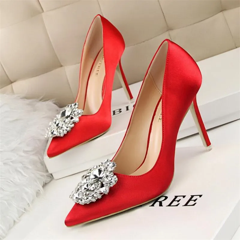 

New rhinestone women's shoes stiletto high heel sexy thin shallow mouth women's high heels pointed shiny rhinestone shoes