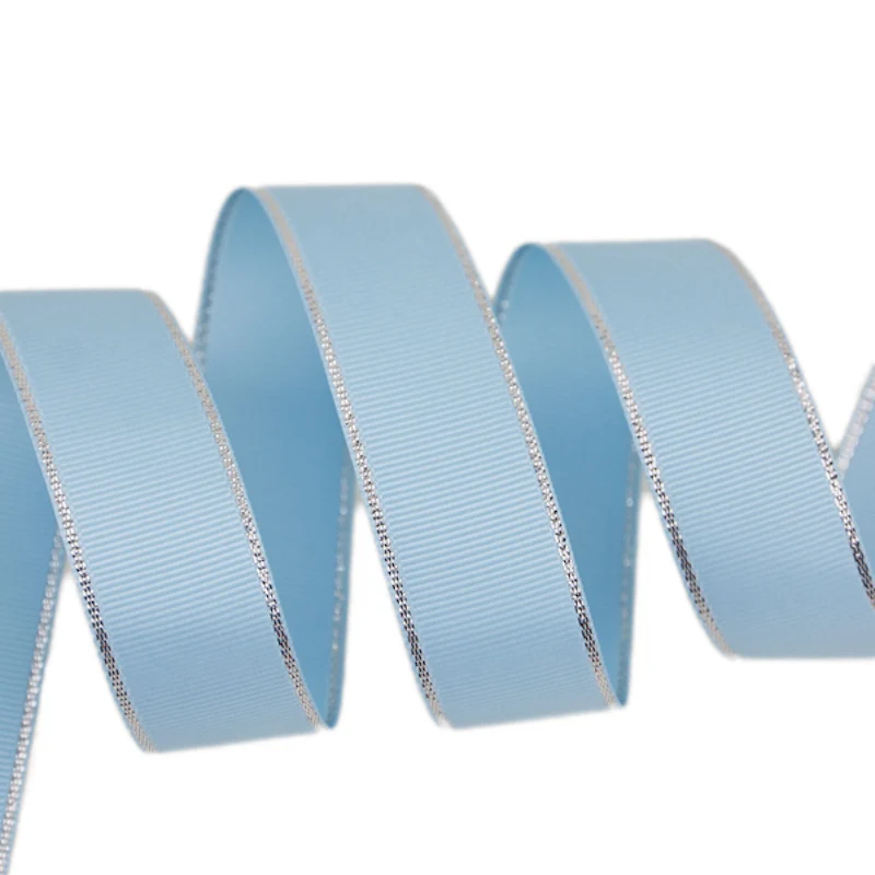 

(10 yards/lot) light blue silver Edged Grosgrain Ribbon Wholesale Gift webbing Christmas ribbons