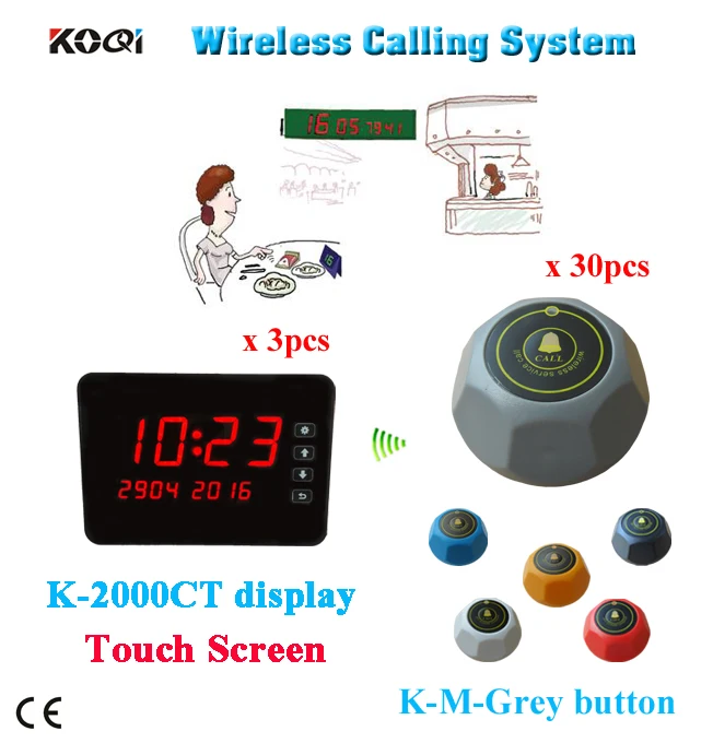 

restaurant calling system with 3pcs display receiver and 30pcs table call button