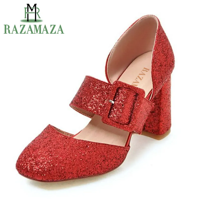 

ZALAVOR 4 Colors Women High Heel Sandals Round Toe Thick Heel Bling Women Summer Shoes Sweet Sandals Wedding Shoes Size 34-43