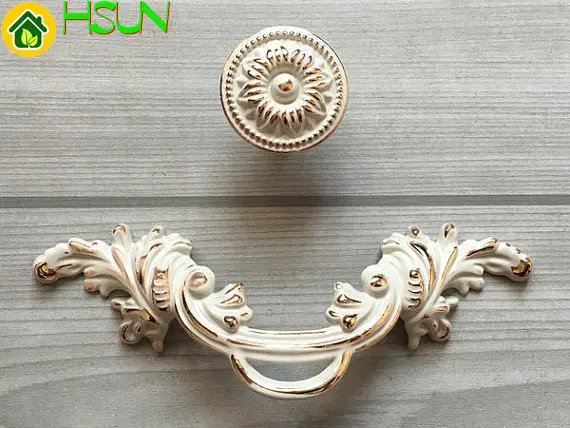 

2.5" Shabby Chic Dresser Pull Drawer Pulls Handles White Gold Rustic Kitchen Cabinet Handle Door Knobs Pull French Country 64mm