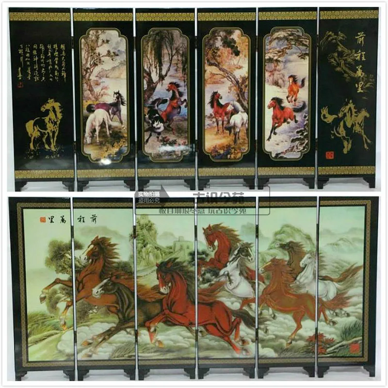 Искусство Классический китайский лак картина ручной работы лошадь благоприятный экран Декор