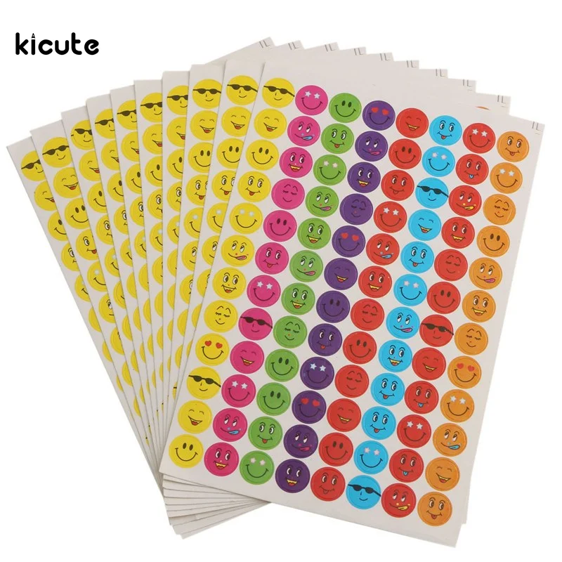 

10 Sheets Mixed Color Lovely Smile Smiley Face Sticker Emoji Emoticon Childrens Kids Well Done Gift School Teacher Rewards